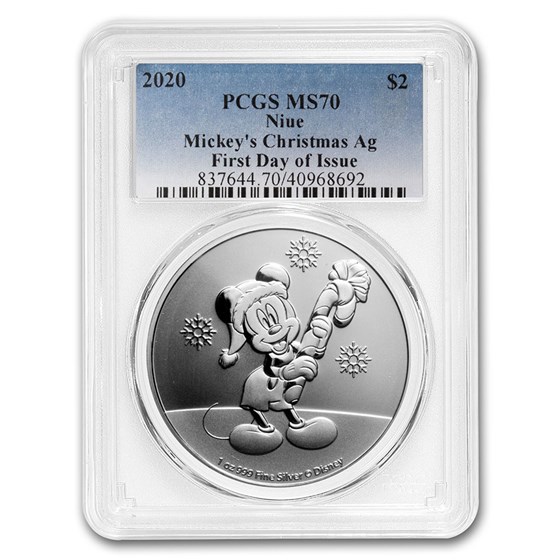 2020 Niue 1 oz Silver $2 Disney Mickey Christmas MS-70 PCGS (FD) 2020 Niue 1 oz Silver $2 Disney Mickey Christmas MS-70 PCGS (FD)