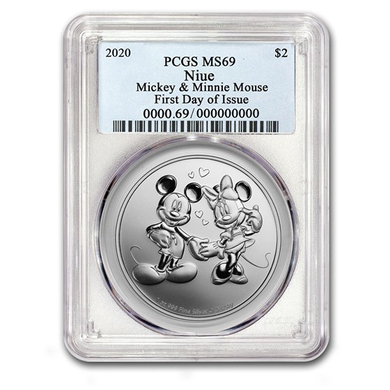 2020 Niue 1 oz Silver $2 Disney Mickey & Minnie MS-69 PCGS (FDI) 2020 Niue 1 oz Silver $2 Disney Mickey & Minnie MS-69 PCGS (FDI)