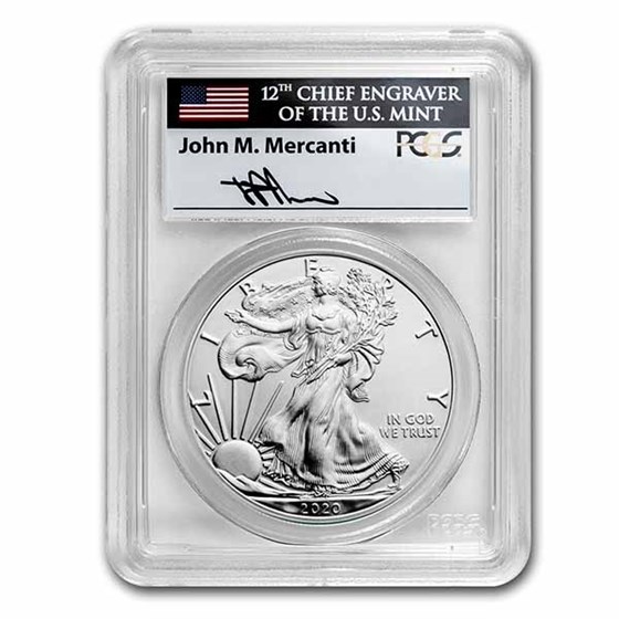 2020 (P) American Silver Eagle MS-70 PCGS (FDI, Mercanti Signed) 2020 (P) American Silver Eagle MS-70 PCGS (FDI, Mercanti Signed)