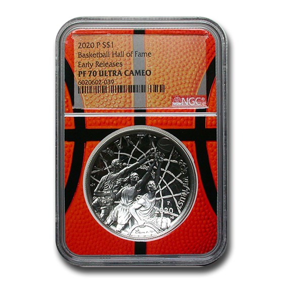 2020-P Basketball Hall of Fame $1 Silver PF-70 NGC (ER) 2020-P Basketball Hall of Fame $1 Silver PF-70 NGC (ER)