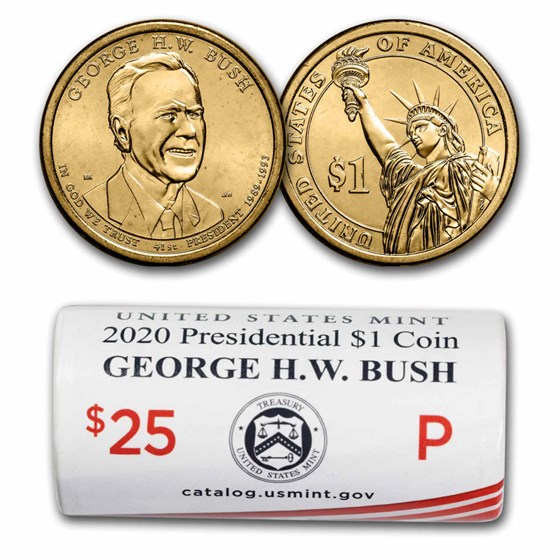 2020-P George H.W. 25-Coin Presidential Dollar Roll BU 2020-P George H.W. 25-Coin Presidential Dollar Roll BU