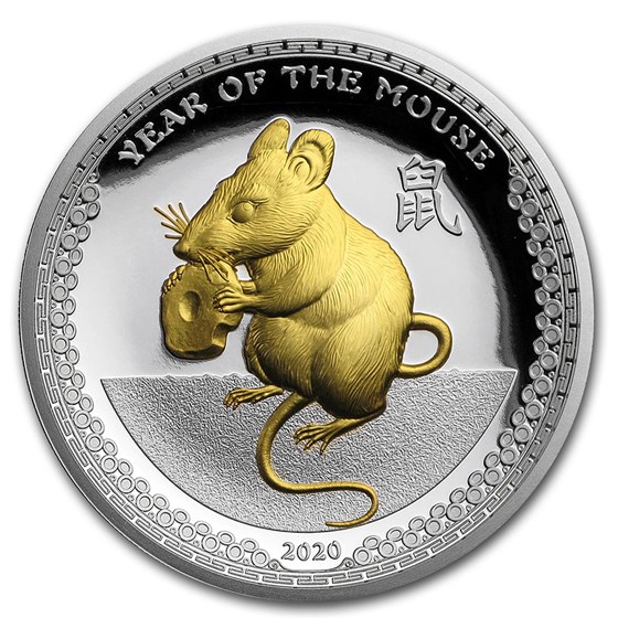 2020 Palau 1 oz Silver $5 Year of the Mouse Proof (Gilded Gold) 2020 Palau 1 oz Silver $5 Year of the Mouse Proof (Gilded Gold)