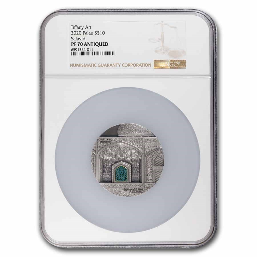 2020 Palau 2 oz Antique Silver Tiffany Art Safavid PF-70 NGC