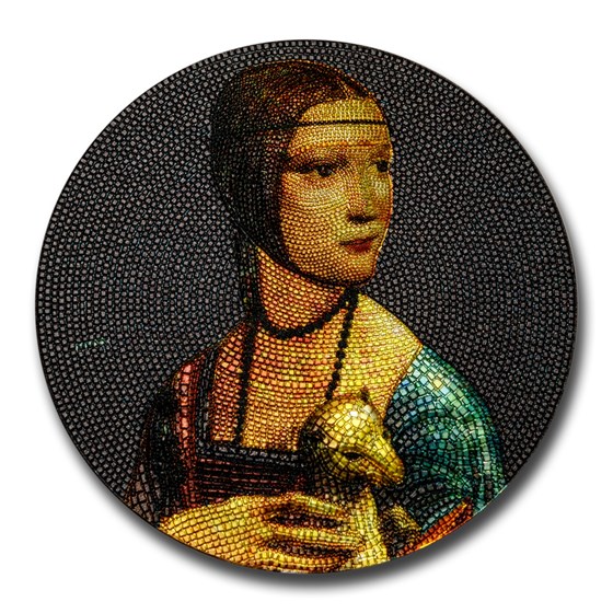 2020 Palau 3 oz Silver Great Micromosaic: Lady with an Ermine 2020 Palau 3 oz Silver Great Micromosaic: Lady with an Ermine