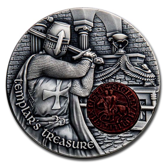 2020 Rep. of Cameroon 2 oz Antique Silver Templar's Treasure 2020 Rep. of Cameroon 2 oz Antique Silver Templar's Treasure
