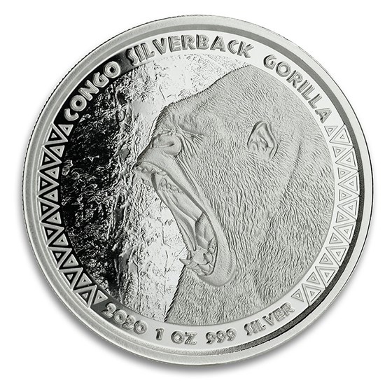 2020 Republic of Congo 1 oz Silver Silverback Gorilla (Prooflike)
