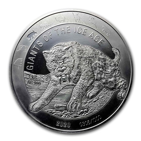2020 Republic of Ghana 1 Kilo Silver Saber Toothed Cat BU 2020 Republic of Ghana 1 Kilo Silver Saber Toothed Cat BU
