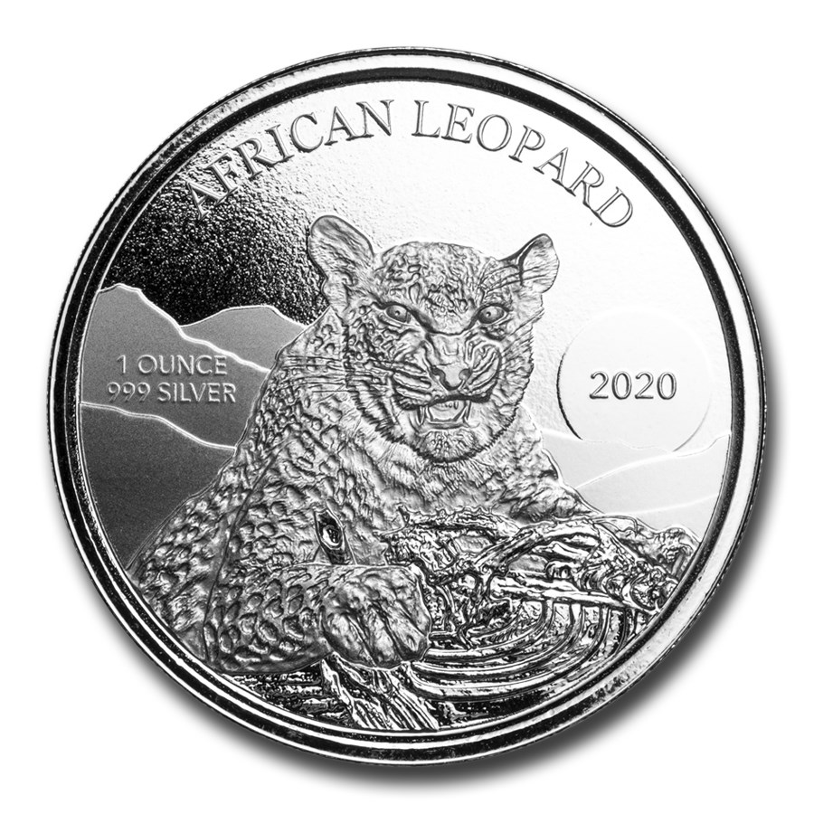 2020 Republic of Ghana 1 oz Silver 5 Cedi African Leopard BU