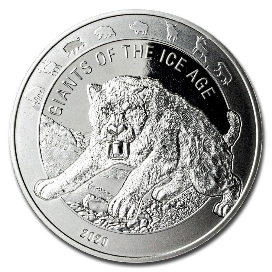 2020 Republic of Ghana 1 oz Silver Saber Toothed Cat BU