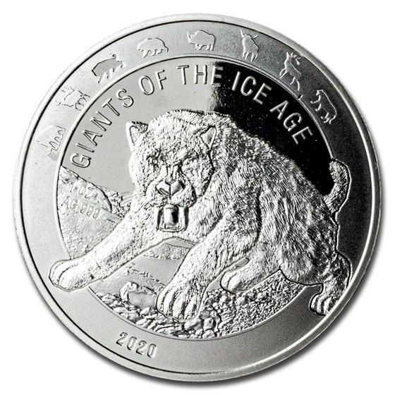 2020 Republic of Ghana 1 oz Silver Saber Toothed Cat BU 2020 Republic of Ghana 1 oz Silver Saber Toothed Cat BU