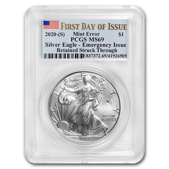 2020 (S) American Silver Eagle MS-69 PCGS (FDI, Struck Thru Obv) 2020 (S) American Silver Eagle MS-69 PCGS (FDI, Struck Thru Obv)