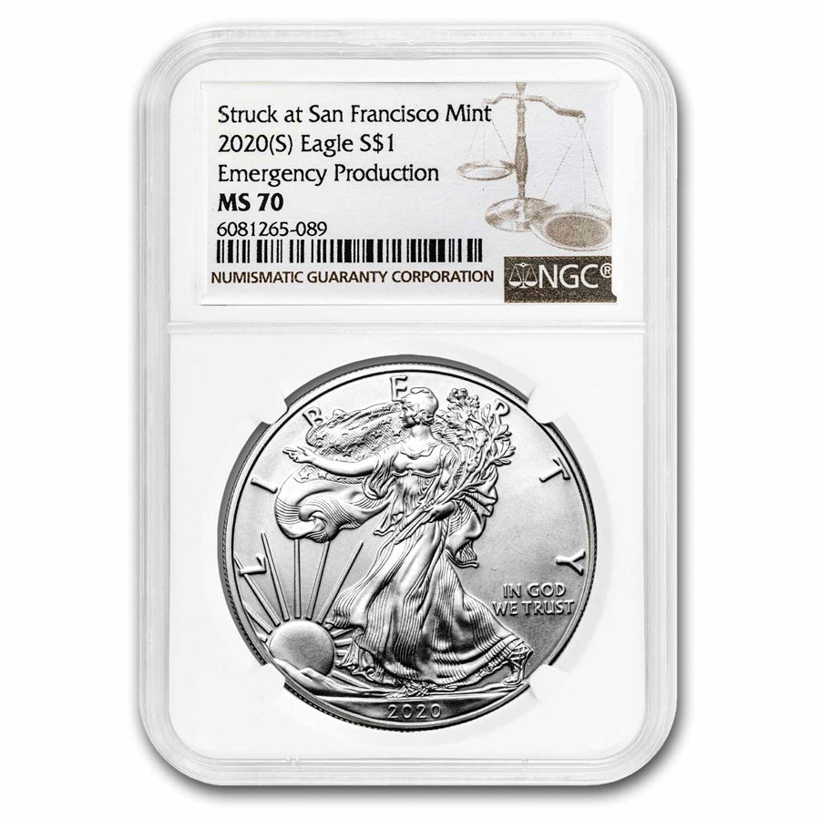 2020 (S) Silver Eagle MS-70 NGC (ER, Emergency Production)