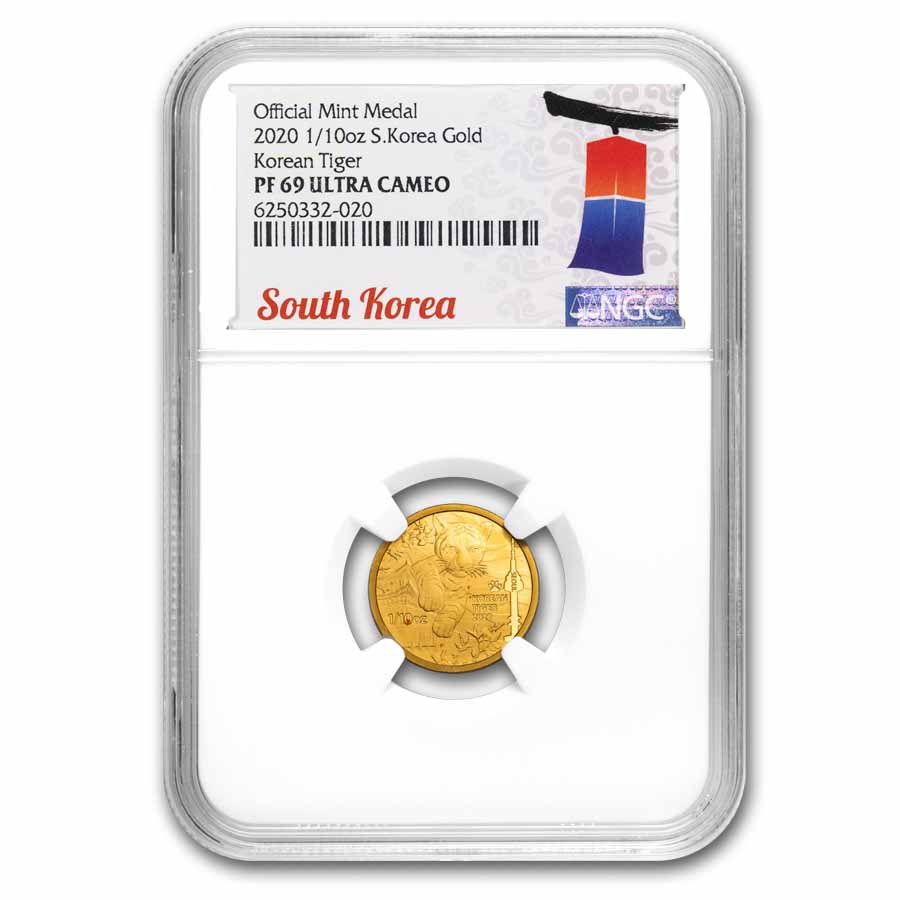2020 South Korea Proof 1/10 oz Gold Tiger PF-69 NGC
