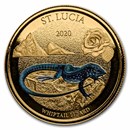 2020 St. Lucia 1 oz Gold Whiptail Lizard (Colorized)