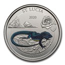 2020 St. Lucia 1 oz Silver Whiptail Lizard (Colorized)