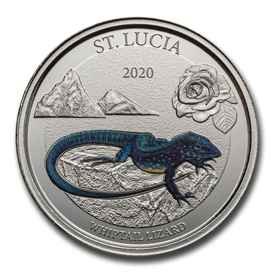 2020 St. Lucia 1 oz Silver Whiptail Lizard (Colorized)