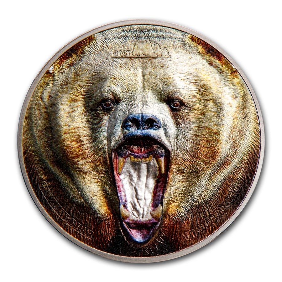 2020 Tanzania 2 oz Silver Rare Wildlife Proof: Grizzly Bear