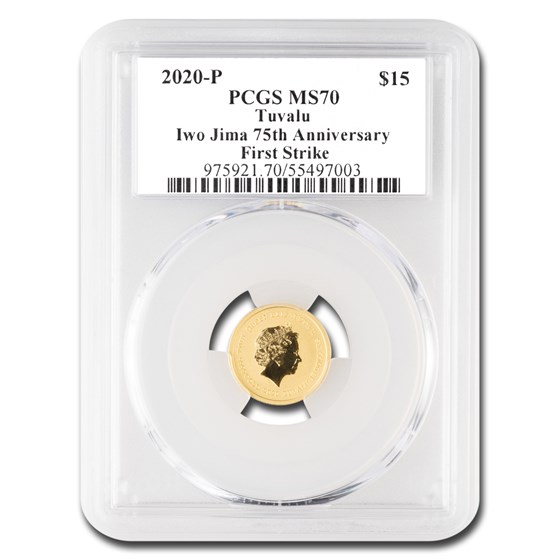 2020 Tuvalu 1/10 oz Gold Iwo Jima 75th Anniv MS-70 PCGS (FS) 2020 Tuvalu 1/10 oz Gold Iwo Jima 75th Anniv MS-70 PCGS (FS)