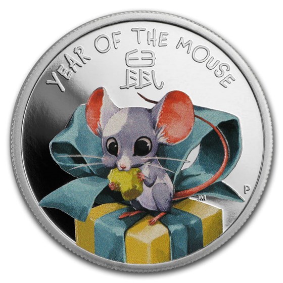 2020 Tuvalu 1/2 oz Silver Lunar Baby Mouse Proof (Colorized)