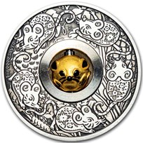 2020 Tuvalu 1 oz Silver Year of the Mouse Rotating Charm Antiqued
