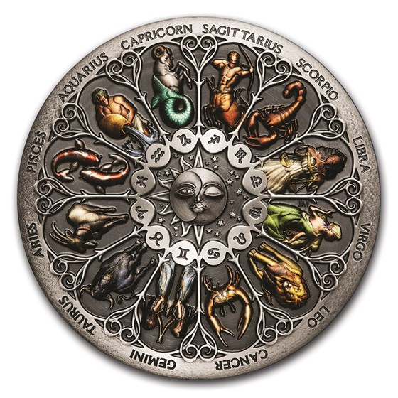 2020 Tuvalu 5 oz Silver Signs Of The Zodiac (Colorized, Antiqued) 2020 Tuvalu 5 oz Silver Signs Of The Zodiac (Colorized, Antiqued)
