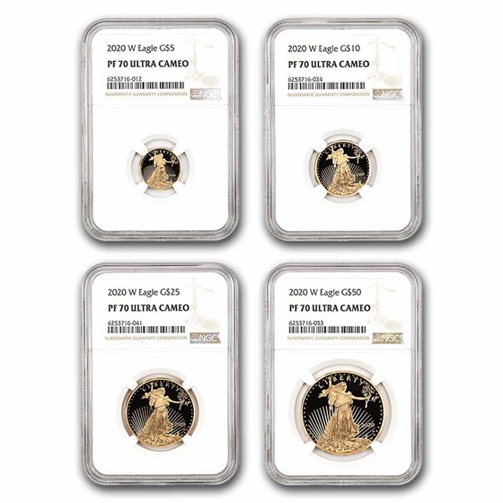 2020-W 4-Coin Proof American Gold Eagle Set PF-70 NGC 2020-W 4-Coin Proof American Gold Eagle Set PF-70 NGC
