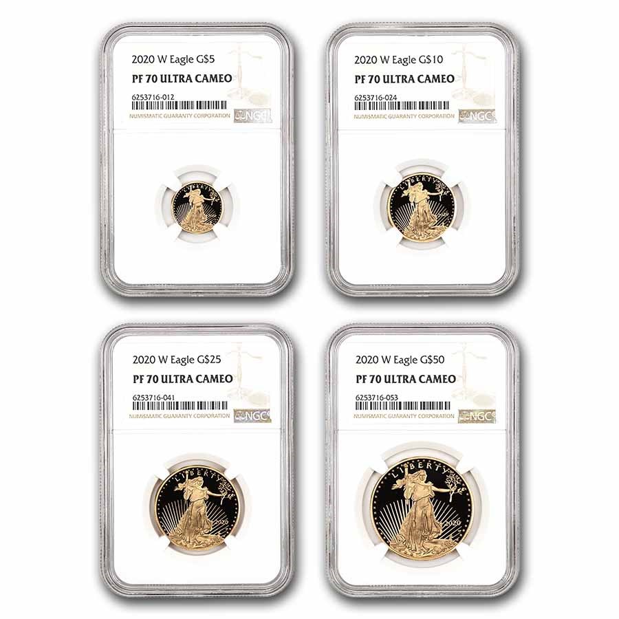 2020-W 4-Coin Proof American Gold Eagle Set PF-70 NGC