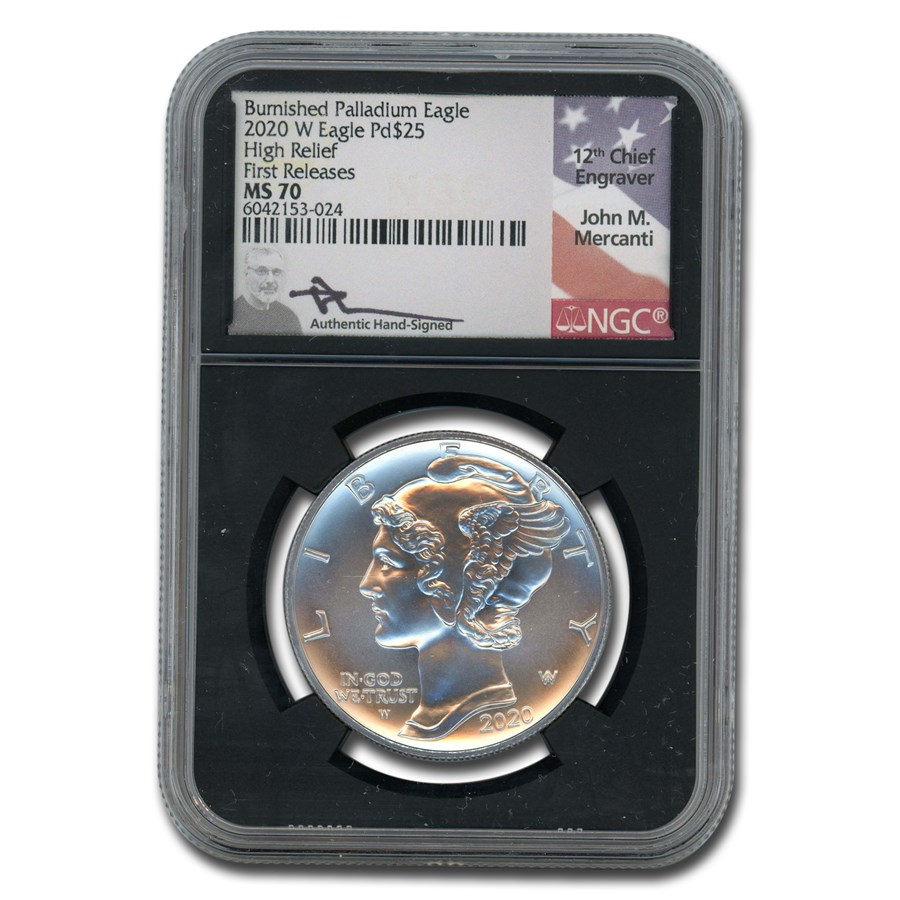 2020-W Burnished Palladium Eagle MS-70 NGC (FR, Mercanti)