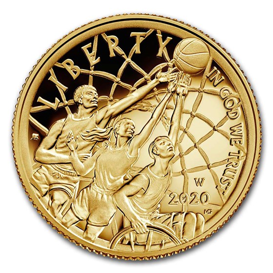2020-W Gold $5 Basketball Hall of Fame Proof (Box & COA) 2020-W Gold $5 Basketball Hall of Fame Proof (Box & COA)
