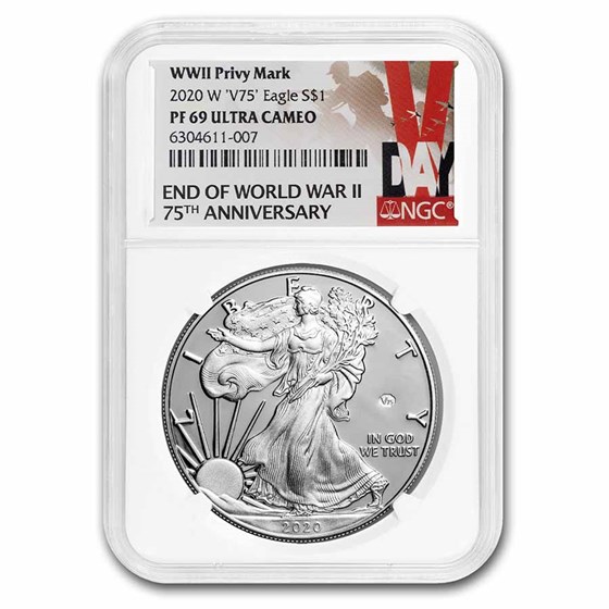 2020-W Proof American Silver Eagle PF-69 NGC (V75, End of WWII) 2020-W Proof American Silver Eagle PF-69 NGC (V75, End of WWII)