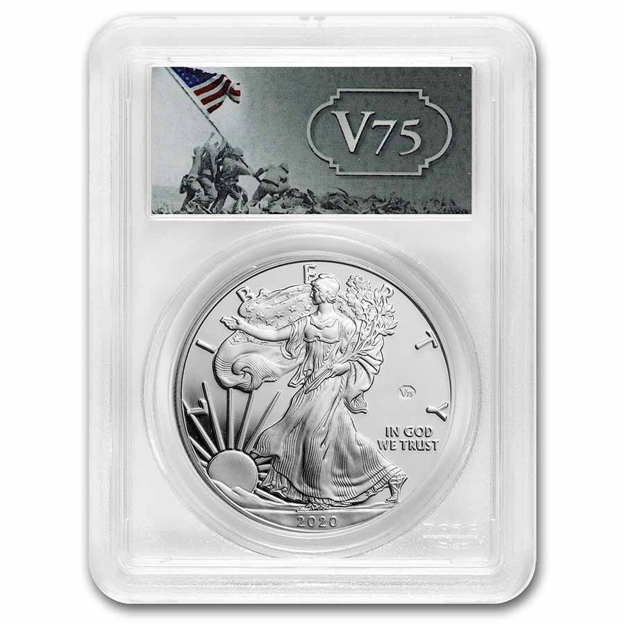 2020-W Proof Silver Eagle PR-69 PCGS (FDI, V75 Privy, WW2 Label)