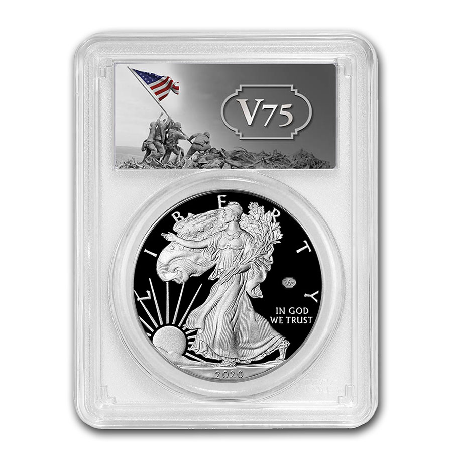 2020-W Proof Silver Eagle PR-70 PCGS (FS, V75 Privy, WW2 Label)