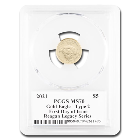 2021 1/10 oz American Gold Eagle MS-70 PCGS (Type 2, FDI, Reagan)
