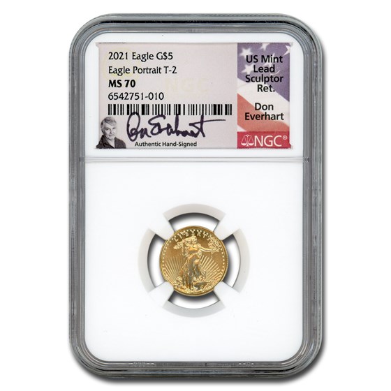 2021 1/10 oz American Gold Eagle (Type 2) MS-70 NGC (Everhart)