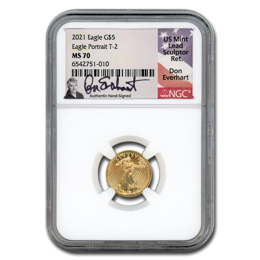 2021 1/10 oz American Gold Eagle (Type 2) MS-70 NGC (Everhart)