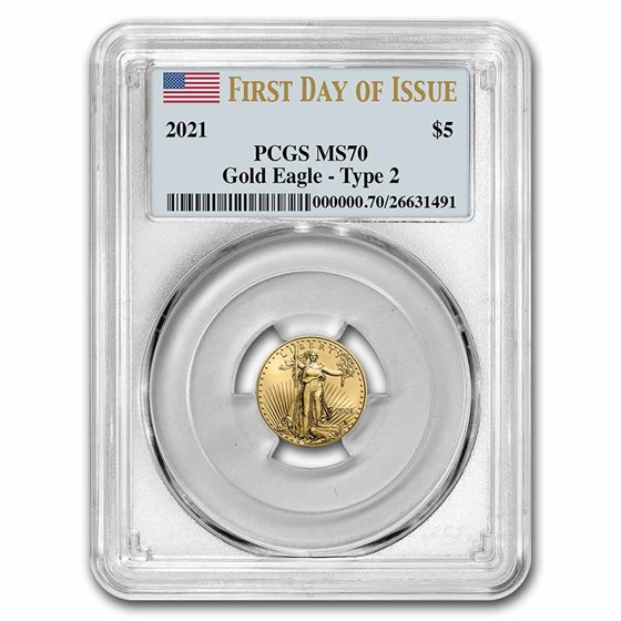 2021 1/10 oz American Gold Eagle (Type 2) MS-70 PCGS (FDI)