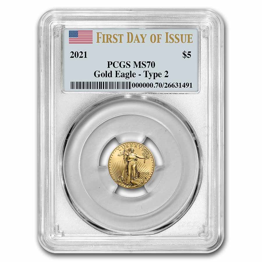 2021 1/10 oz American Gold Eagle (Type 2) MS-70 PCGS (FDI)