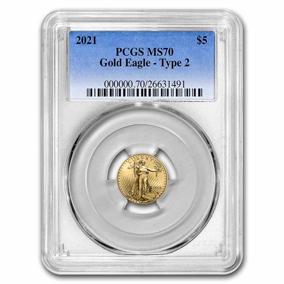 2021 1/10 oz American Gold Eagle (Type 2) MS-70 PCGS 2021 1/10 oz American Gold Eagle (Type 2) MS-70 PCGS