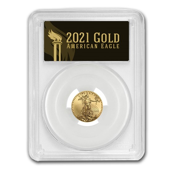 2021 1/10 oz Gold Eagle (Type 1) MS-70 PCGS (First Day, Black) 2021 1/10 oz Gold Eagle (Type 1) MS-70 PCGS (First Day, Black)