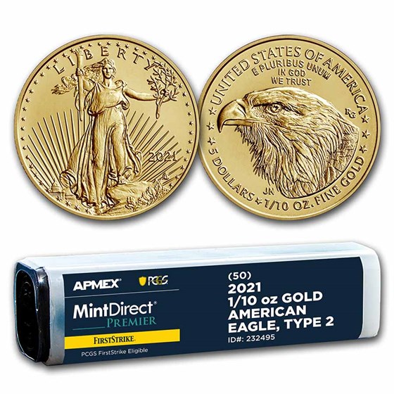 2021 1/10 oz Gold Eagle (Type 2) (50-Coin MDP® + PCGS FS® Tube) 2021 1/10 oz Gold Eagle (Type 2) (50-Coin MDP® + PCGS FS® Tube)