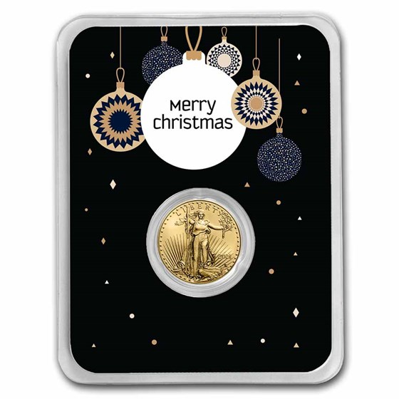 2021 1/10 oz Gold Eagle Type 2 - w/Elegant Merry Christmas Card 2021 1/10 oz Gold Eagle Type 2 - w/Elegant Merry Christmas Card