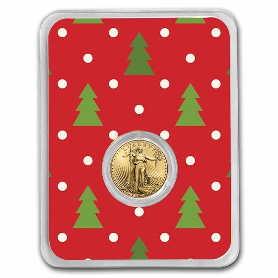 2021 1/10 oz Gold Eagle Type 2 - w/Red Christmas Trees Card 2021 1/10 oz Gold Eagle Type 2 - w/Red Christmas Trees Card