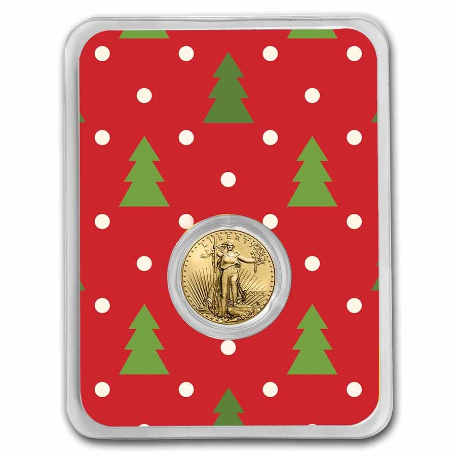 2021 1/10 oz Gold Eagle Type 2 - w/Red Christmas Trees Card