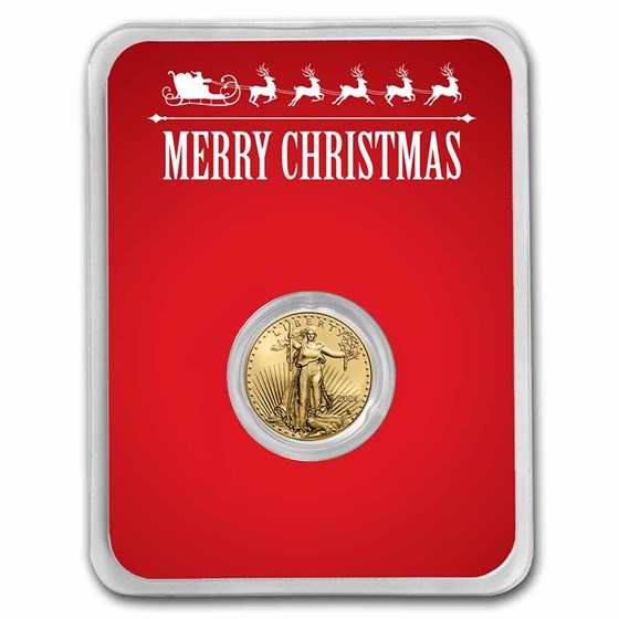 2021 1/10 oz Gold Eagle Type 2 - w/Red Merry Christmas Card 2021 1/10 oz Gold Eagle Type 2 - w/Red Merry Christmas Card