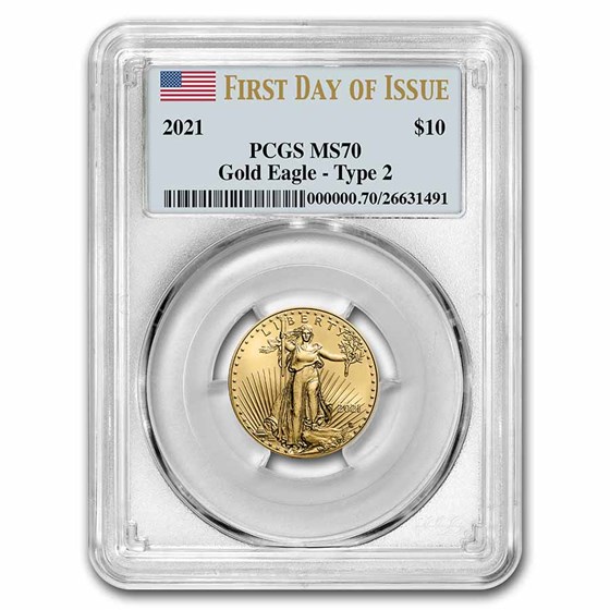 2021 1/4 oz American Gold Eagle (Type 2) MS-70 PCGS (FDI) 2021 1/4 oz American Gold Eagle (Type 2) MS-70 PCGS (FDI)
