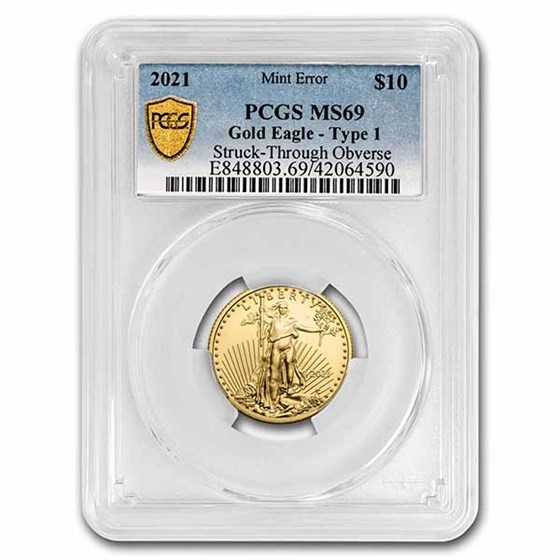 2021 1/4 oz Gold Eagle (Type 1) MS-69 PCGS (Obv Strike-Thru) 2021 1/4 oz Gold Eagle (Type 1) MS-69 PCGS (Obv Strike-Thru)