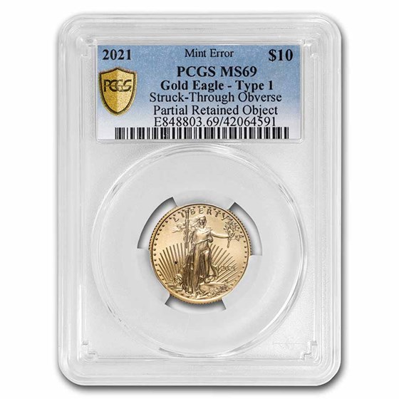 2021 1/4 oz Gold Eagle (Type 1) MS-69 PCGS (Retained Strike-Thru) 2021 1/4 oz Gold Eagle (Type 1) MS-69 PCGS (Retained Strike-Thru)