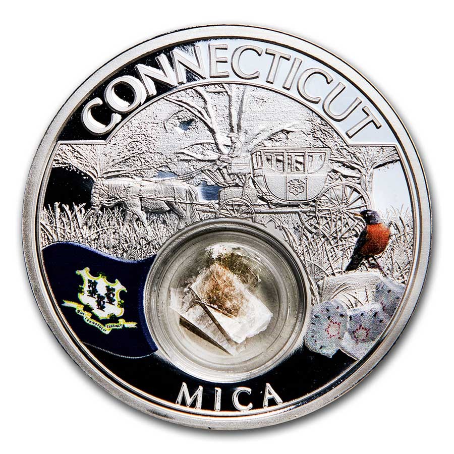 2021 1 oz Ag Treasures of the U.S. Connecticut Mica (Colorized)