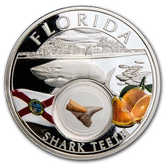 2021 1 oz Ag Treasures of the U.S. Florida Shark Teeth Colorized