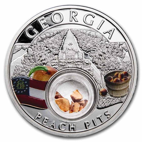 2021 1 oz Ag Treasures of the U.S. Georgia Peach Pits (Colorized)